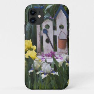 USA, Pennsylvania. Garden irises grow around Case-Mate iPhone Case