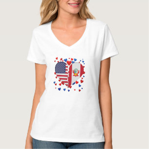 USA Peru Split Heart Flag Peruvian American Roots T-Shirt