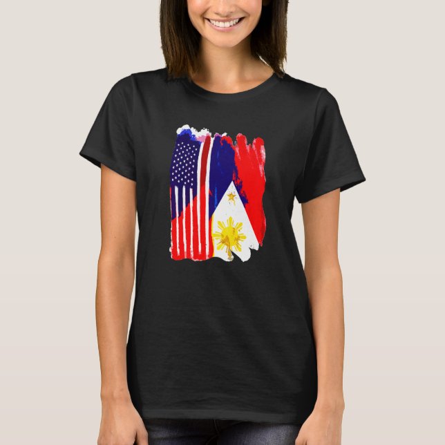 Usa Philippines Flag Half American Half Filipino R T-Shirt (Front)