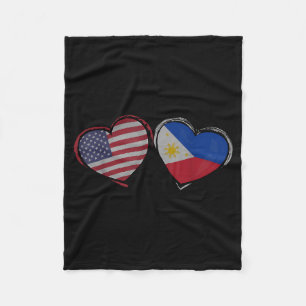 Usa Philippines Flag Heart Valentines Day Filipino Fleece Blanket