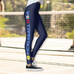 USA Pickleball Leggings Yellow Ball Red White Blue<br><div class="desc">The perfect leggings for pickleball and USA enthusiasts. High quality leggings with the words PICKLEBALL USA and a yellow pickleball on each side. Add your custom text - like a club name or team name. Fun for casual social play or tournament match play - easily change the background colour to...</div>