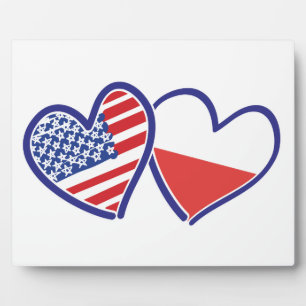 USA Poland Flag Hearts Plaque