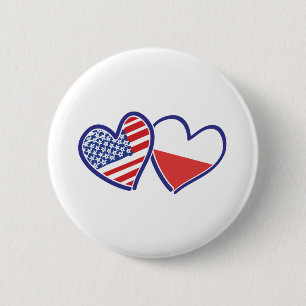 USA-POLISH-FLAG-HEARTS 6 CM ROUND BADGE