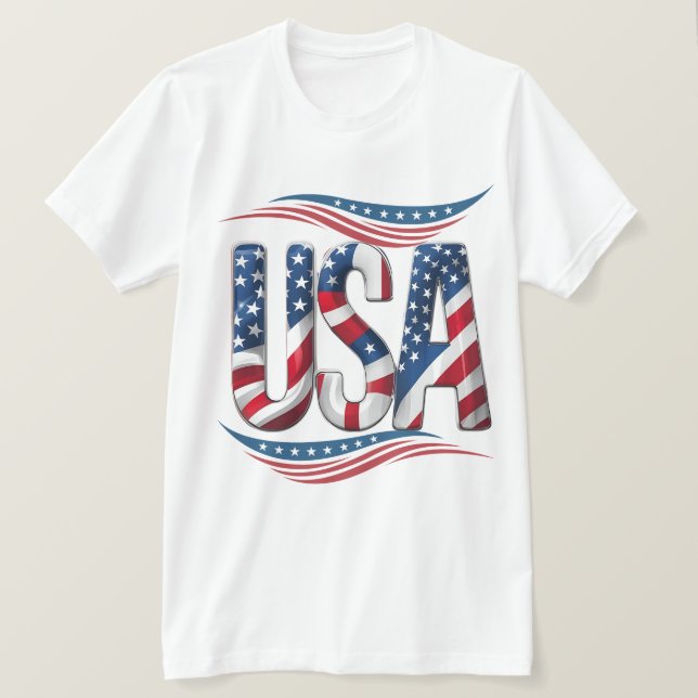 USA Pride Bold Letter Art – Flag Inside Edition T-Shirt (Design Front)