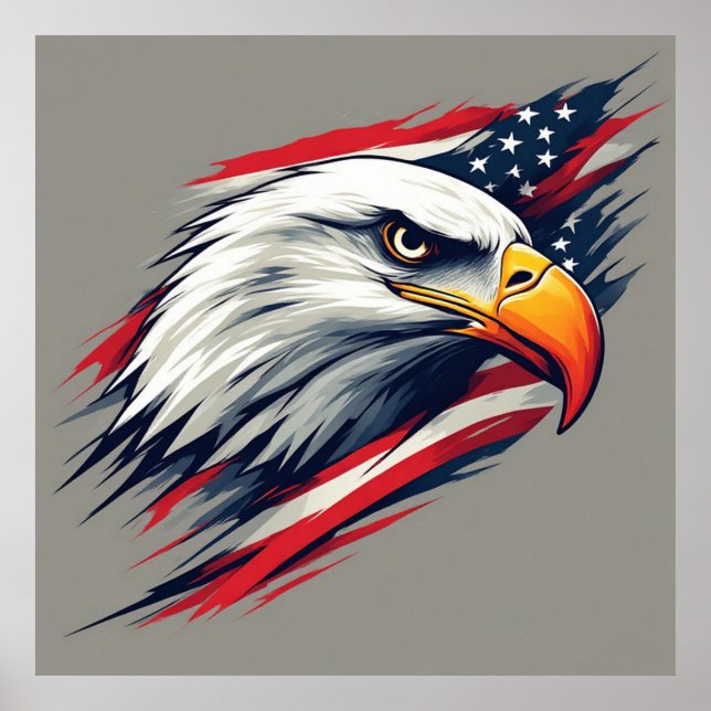USA Pride Gift – Bald Eagle with American Flag Poster (Front)