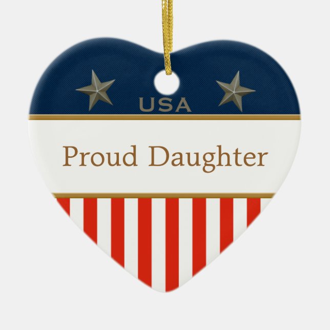 USA Proud Daughter Patriotic Heart Frame Ceramic Tree Decoration (Front)