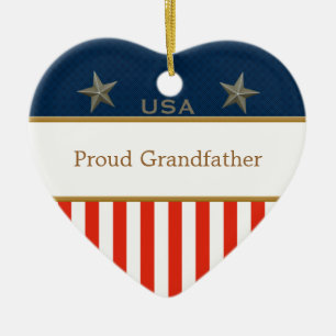 USA Proud Grandfather Patriotic Heart Frame Ceramic Tree Decoration