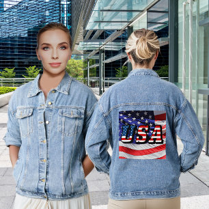 USA Quote American Flag Womens Denim Jacket
