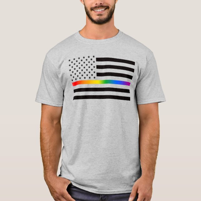USA Rainbow Pride Thin Line T-Shirt (Front)