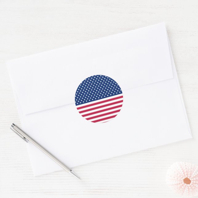 USA Red Blue White Stars Stripes Round Stickers (Envelope)