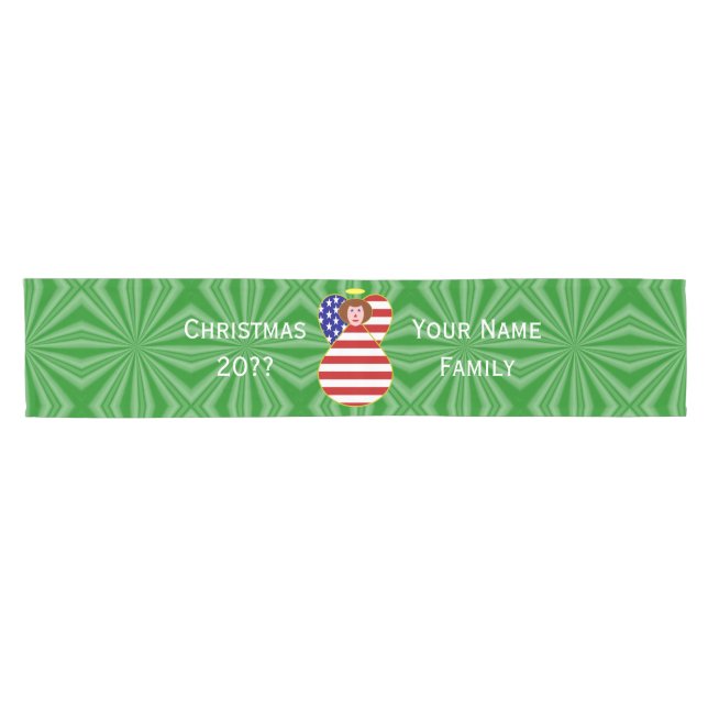 USA Red Hair Angel Christmas Flag Personalised  Short Table Runner (Horizontal)