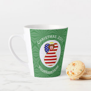 USA Red Haired Angel Christmas Flag Personalised  Latte Mug
