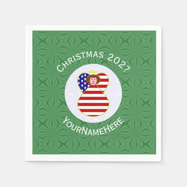 USA Red Haired Angel Christmas Flag Personalised  Napkin (Front)