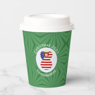 USA Red Haired Angel Christmas Flag Personalised Paper Cups
