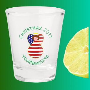 USA Red Haired Angel Christmas Flag Personalised Shot Glass
