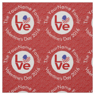 USA Red LOVE Heart Flag Personalised Text Fabric
