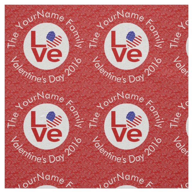 USA Red LOVE Heart Flag Personalised Text  Fabric (Swatch)