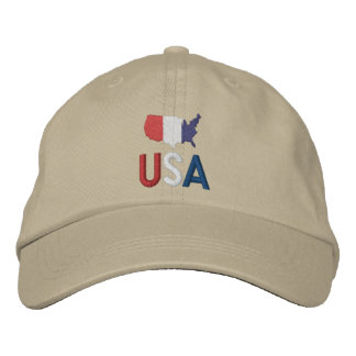 USA Red White and Blue American Patriotism Map Embroidered Hat