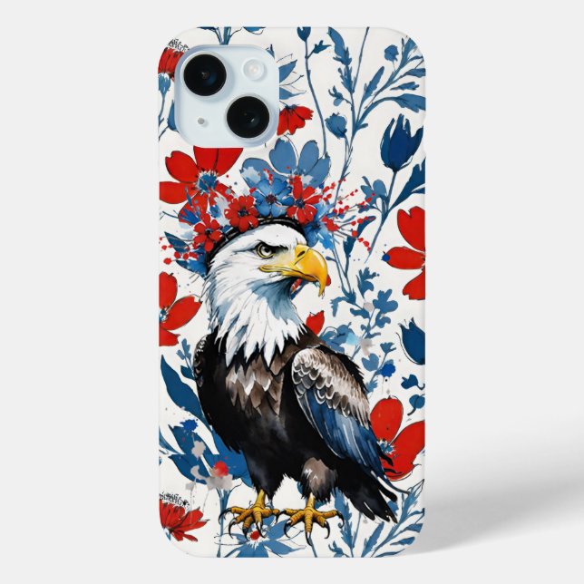USA Red White and Blue Floral with Bald Eagle Case-Mate iPhone Case (Back)