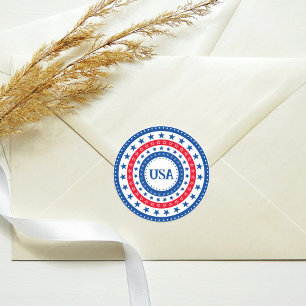 USA Red, White, and Blue Stars with Monogram Classic Round Sticker