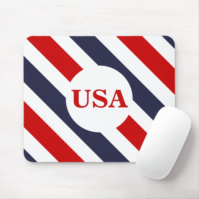 USA Red White and Blue Striped Mouse Pad (With Mouse)