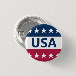USA Red White and Blue with Stars 3 Cm Round Badge