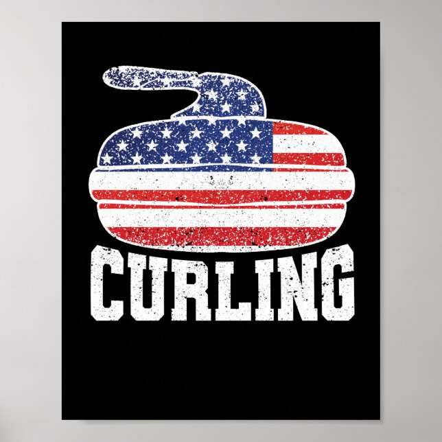 USA Red White Blue American Flag Curling Poster (Front)
