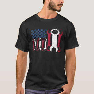USA Red White Blue American Flag Mechanic T-Shirt