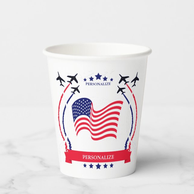 USA Red White & Blue Any Occasion Party Supplies Paper Cups (Back)