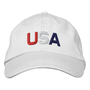 USA Red White Blue Embroidered White Hat