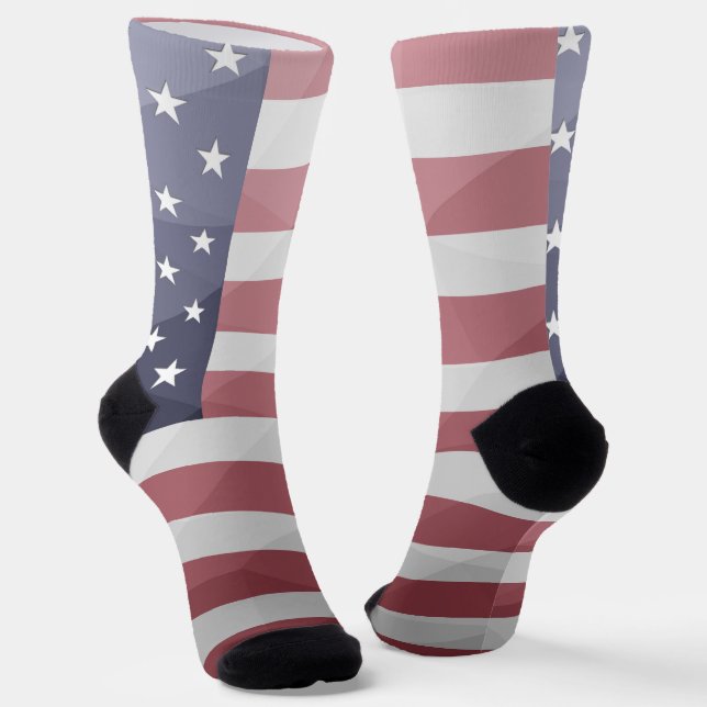 USA Red White Blue Geometric Mesh Pattern Socks (Angled)