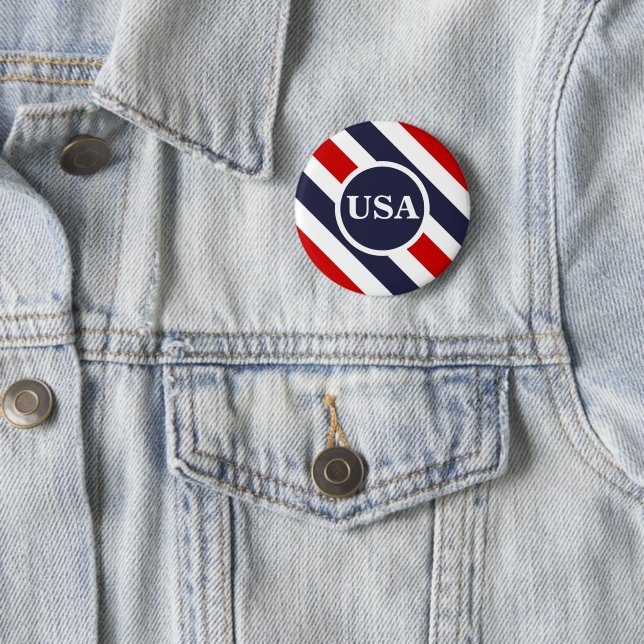 USA Red White Blue Striped Round Button (In Situ)