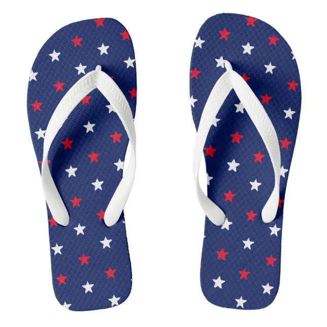 USA Red white navy blue patriotic stars pattern Jandals (Footbed)