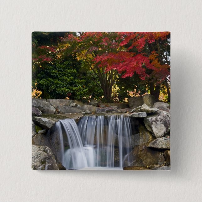 USA, Redmond, Washington. Fall colour in a park. 15 Cm Square Badge (Front)