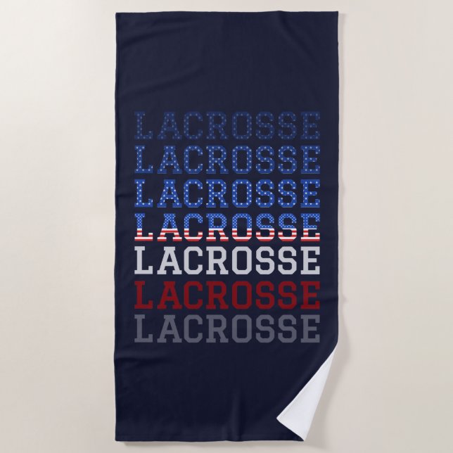 USA Repeating Text - Lacrosse USA American Flag Beach Towel (Front)