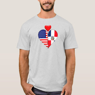 USA Republica Dominicana Heart flags Hispanic  T-Shirt