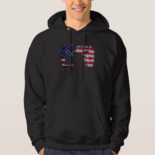 USA Rock Drummer Distressed Hoodie (Front)