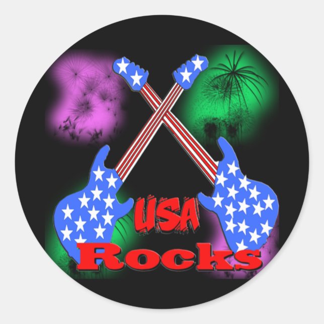 USA Rocks 4th Classic Round Sticker (Front)