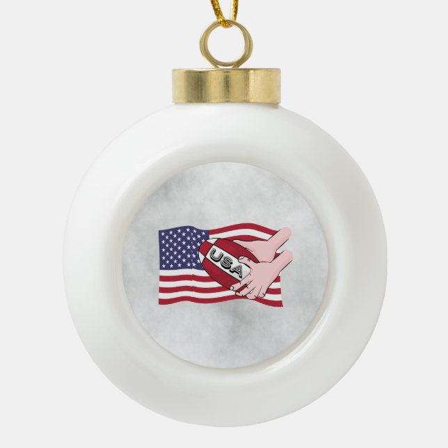 USA Rugby Team Supporters Flag With Ball Ceramic Ball Christmas Ornament (Front)