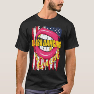 USA Salsa Queen Lips Golden Necklace Salsa Dance T-Shirt