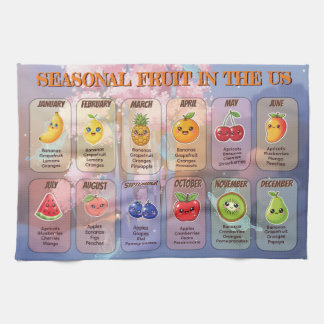 USA Seasonal Fruits Chart Postcard Tea Towel