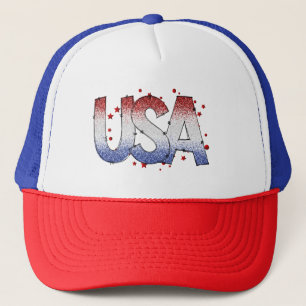 USA Shimmer and Stars Word Art Trucker Hat