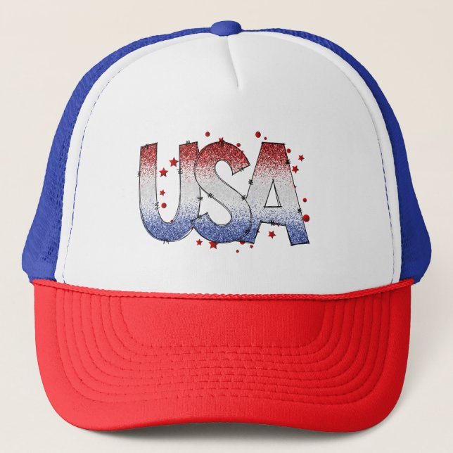 USA Shimmer and Stars Word Art  Trucker Hat (Front)