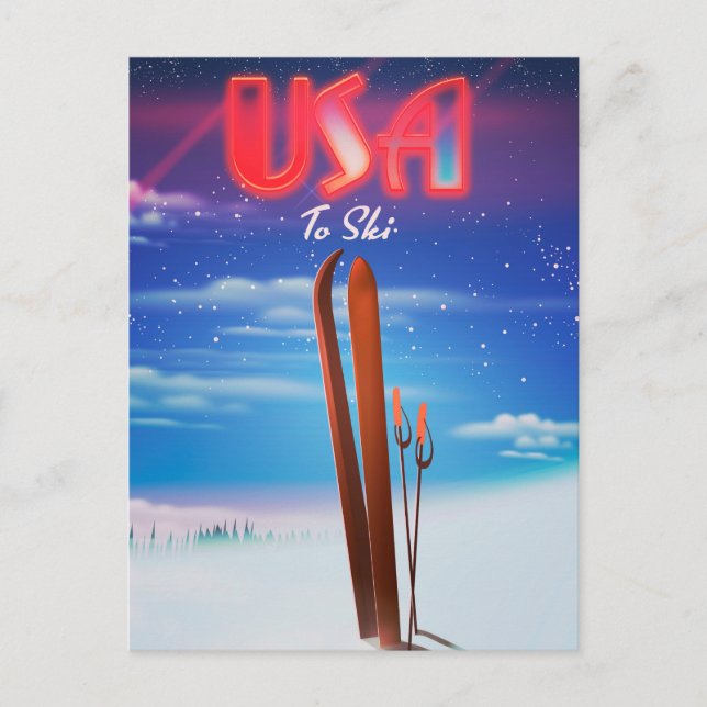 usa ski travel poster postcard (Front)