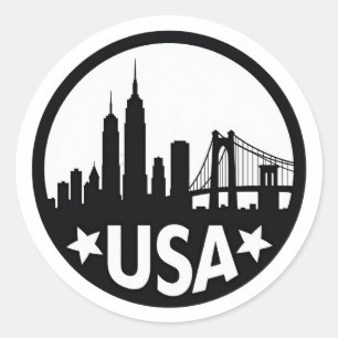 USA Skyline Silhouette Classic Round Sticker