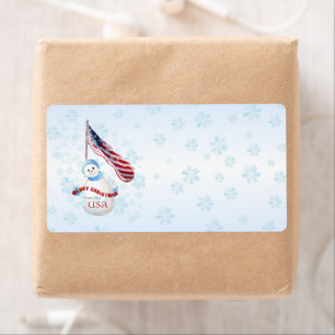 USA Snowman Christmas Shipping Label
