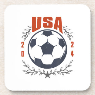 USA Soccer Ball 2024 Stars & Laurel Wreath Vintage Coaster