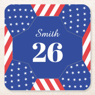 USA Soccer Ball Paper Coasters Custom Name Number
