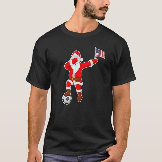 USA Soccer Christmas Santa Claus American Flag T-Shirt (Front)