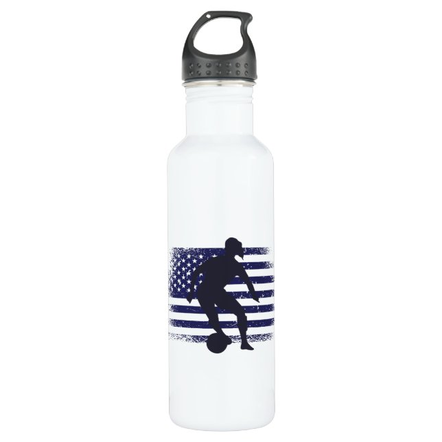 USA Soccer Fan Jersey Shirt American Flag 710 Ml Water Bottle (Front)